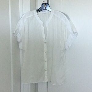 White Flutter Sleeve Mandarin Collar Button Down Shirt